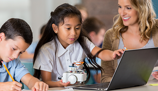 STEM school children building a robot